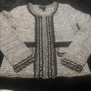 White House Black Market Textured Black and White Sweater